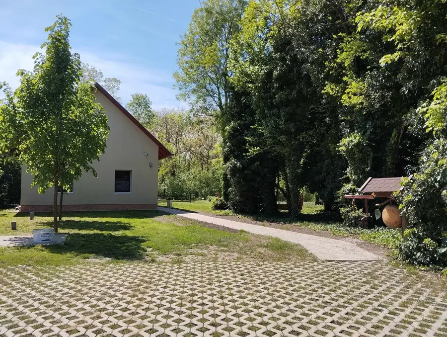 A kert, a ház a háttérben